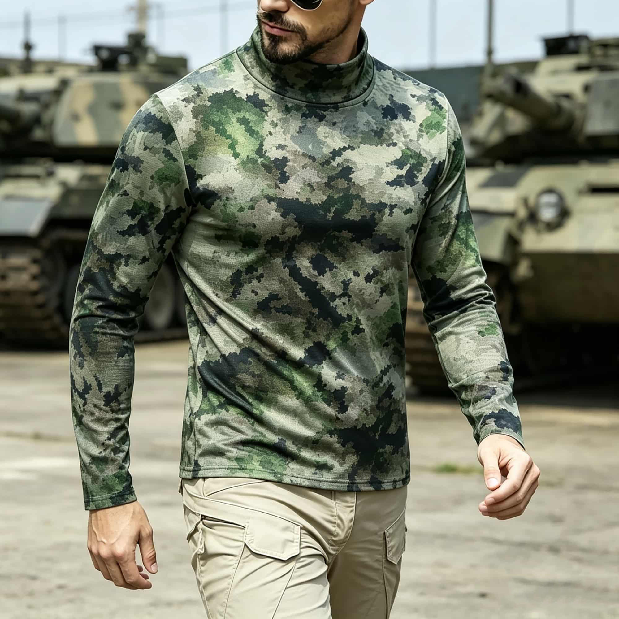 Base Layer Top - Kemeja Lengan Panjang Berkerah Tinggi Motif